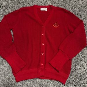 Lady Pickering Red V-Neck Button-Up Football Crest Tavistick CC Cardigan Sweater